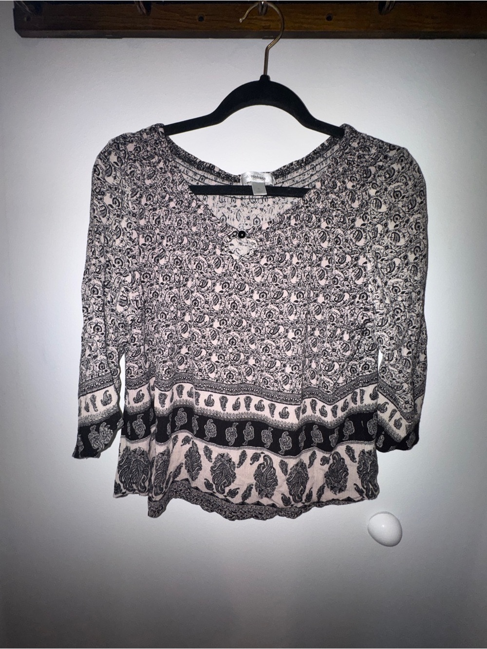 dressbarn Black and Cream Paisley Tunic Blouse